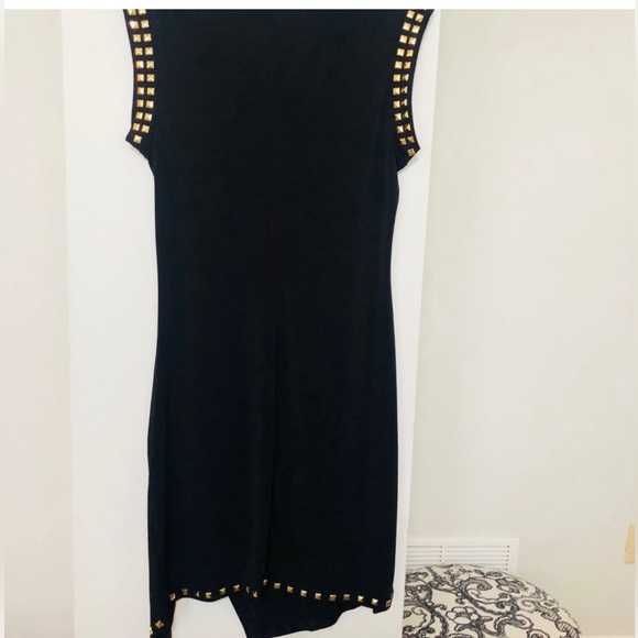 Micheal Kors Studded Sheath Dress XL black with gold  studded trim w/ side slit - Picture 4 of 8